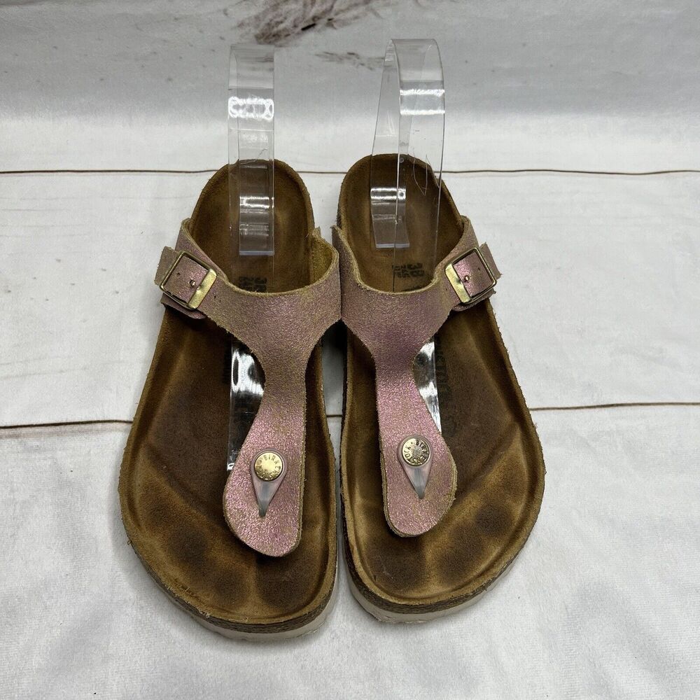 Birkenstock Gizeh Sandals Metallic Pink Color Slip On Thing Sandals Sz 7 - Picture 1 of 14